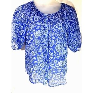 CAbi Button Down Blouse Size S Floral 3/4 Sleeve